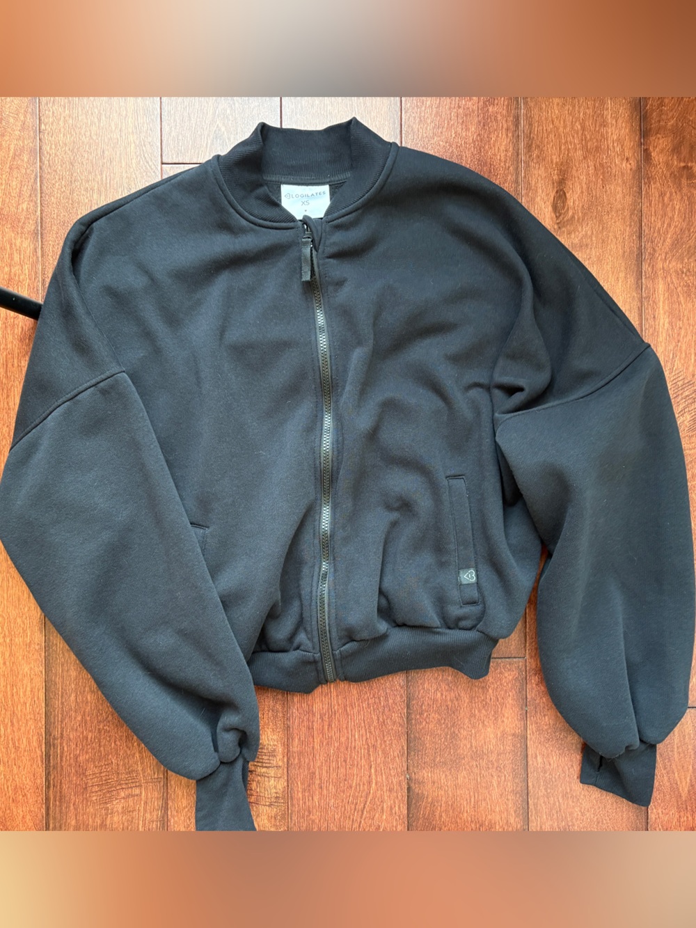 Blogilates x Target Marshmallow Black Bomber Jacket XS - Zip Front